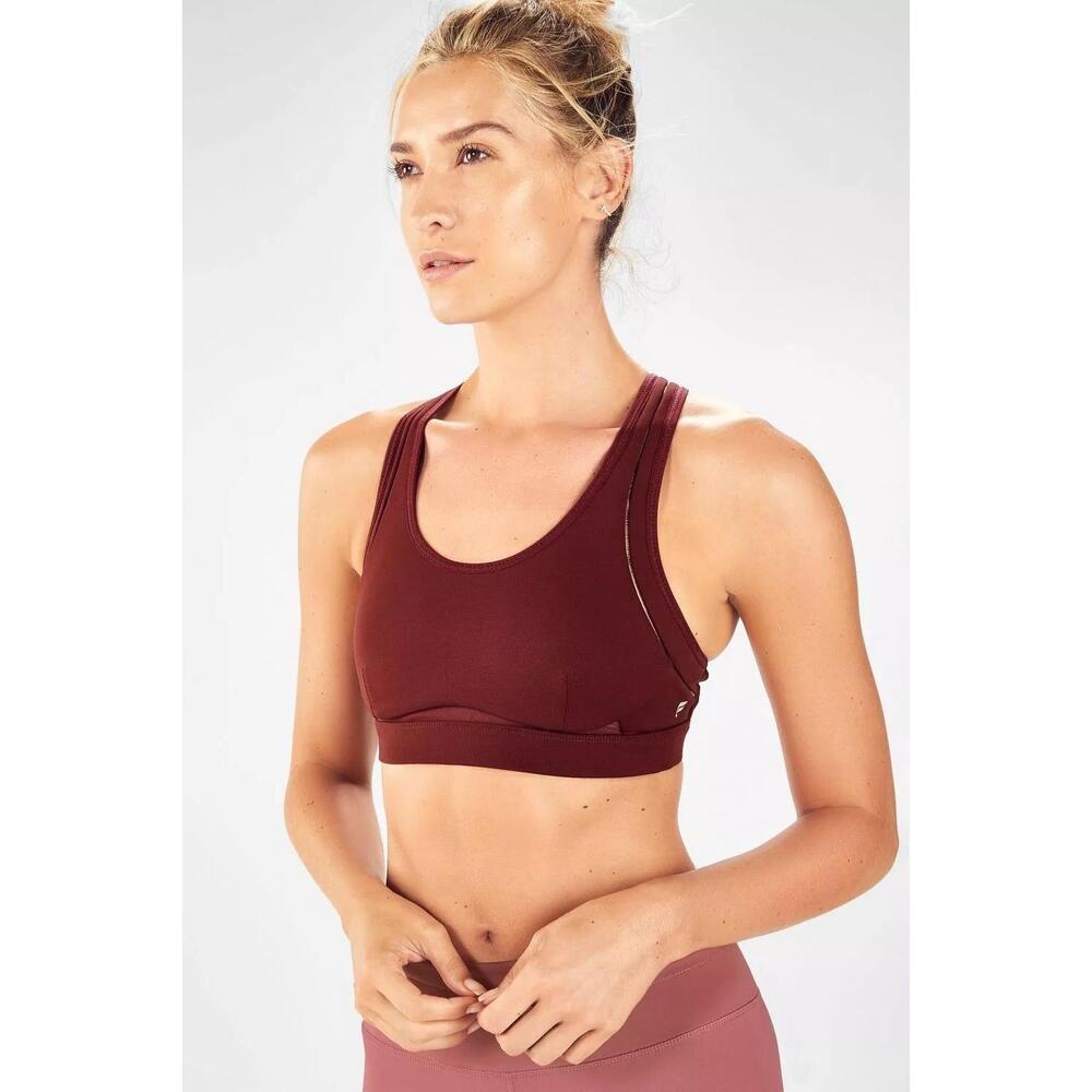 NWT Fabletics Black Cherry Belle High Impact Sports Bra Racerback Scoop Neck S - Picture 3 of 3